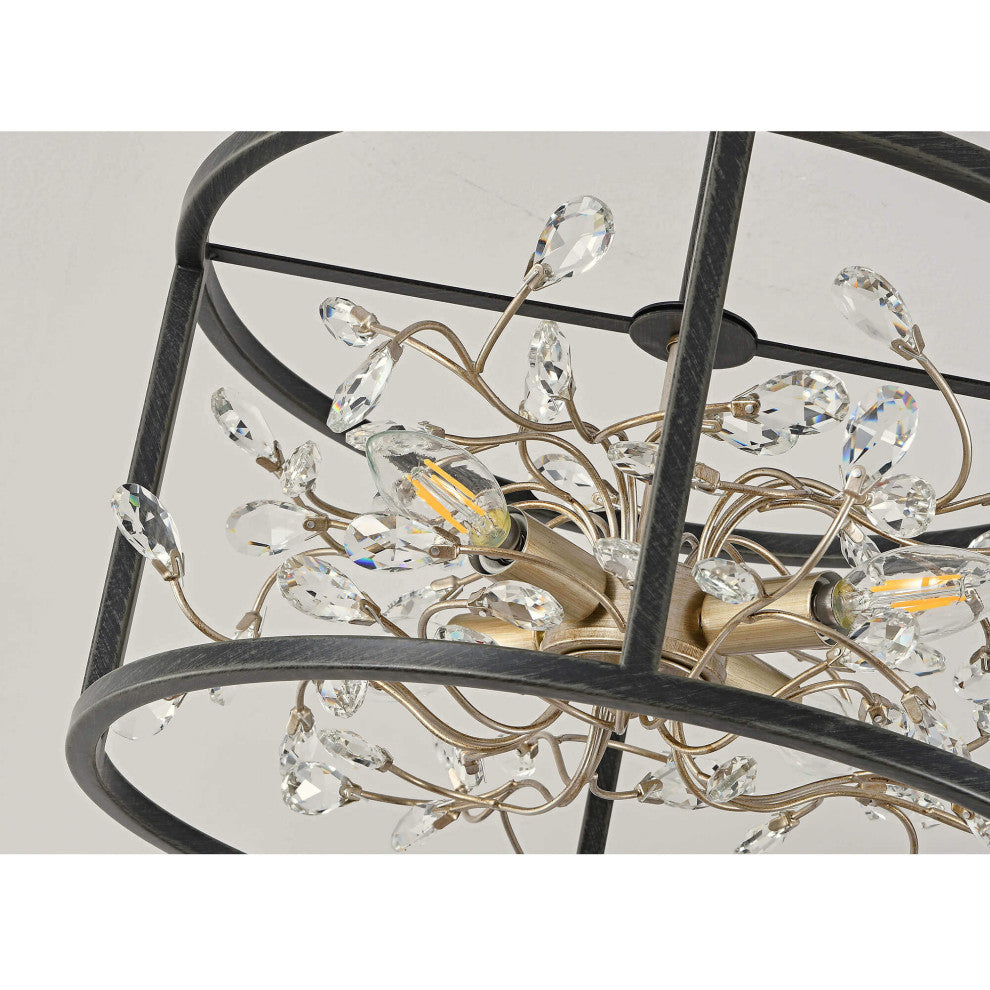 Jasmine 4-Light Crystal Leaves Semi-Flush Mount