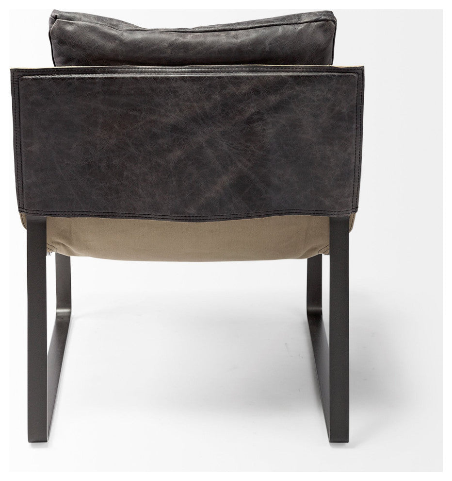 35" Black Leather Distressed Arm Chair