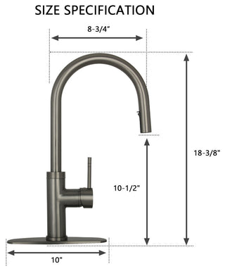 Akicon™ Copper Pull Out Kitchen Faucet With Deck Plate, Single Level Solid Brass, Gun Black