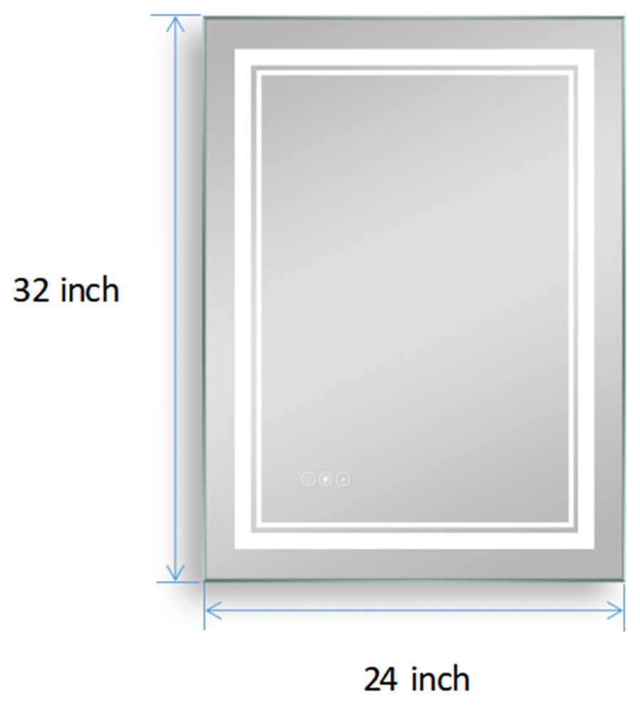 24" x 32" Rectangular Touch Switch Wall Mounted LED Bathroom Mirror