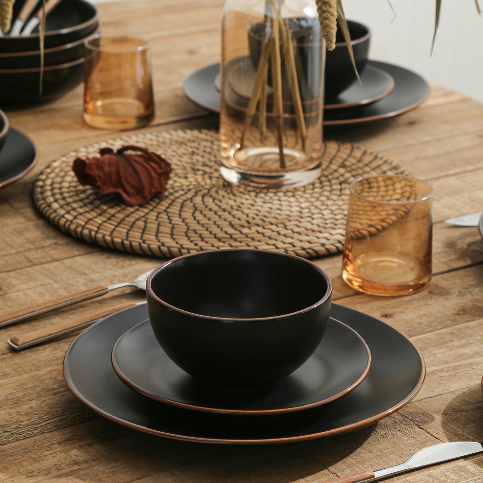 Stone Lain Brasa Stoneware 16 Piece Dinnerware Set, Black