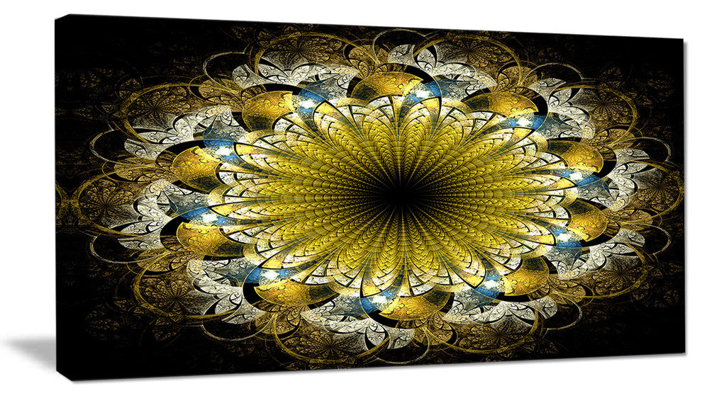 Dark Yellow Fractal Flower, Abstract Canvas Art Print, 32x16
