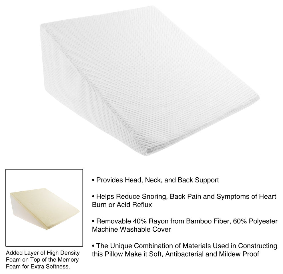 Extra High Wedge Pillow-Memory Foam Pillow, Cover by Lavish Home, Ivory