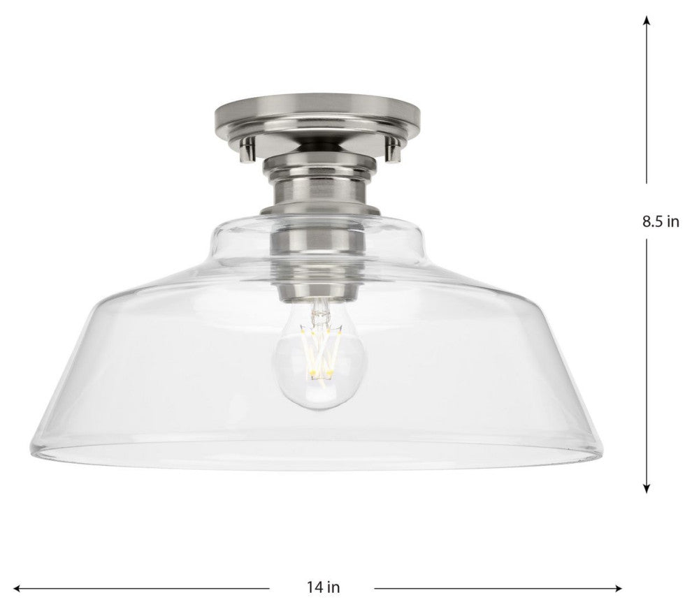 Singleton 1-Light 14" Brushed Nickel Semi-Flush Mount Light, Clear Glass Shade
