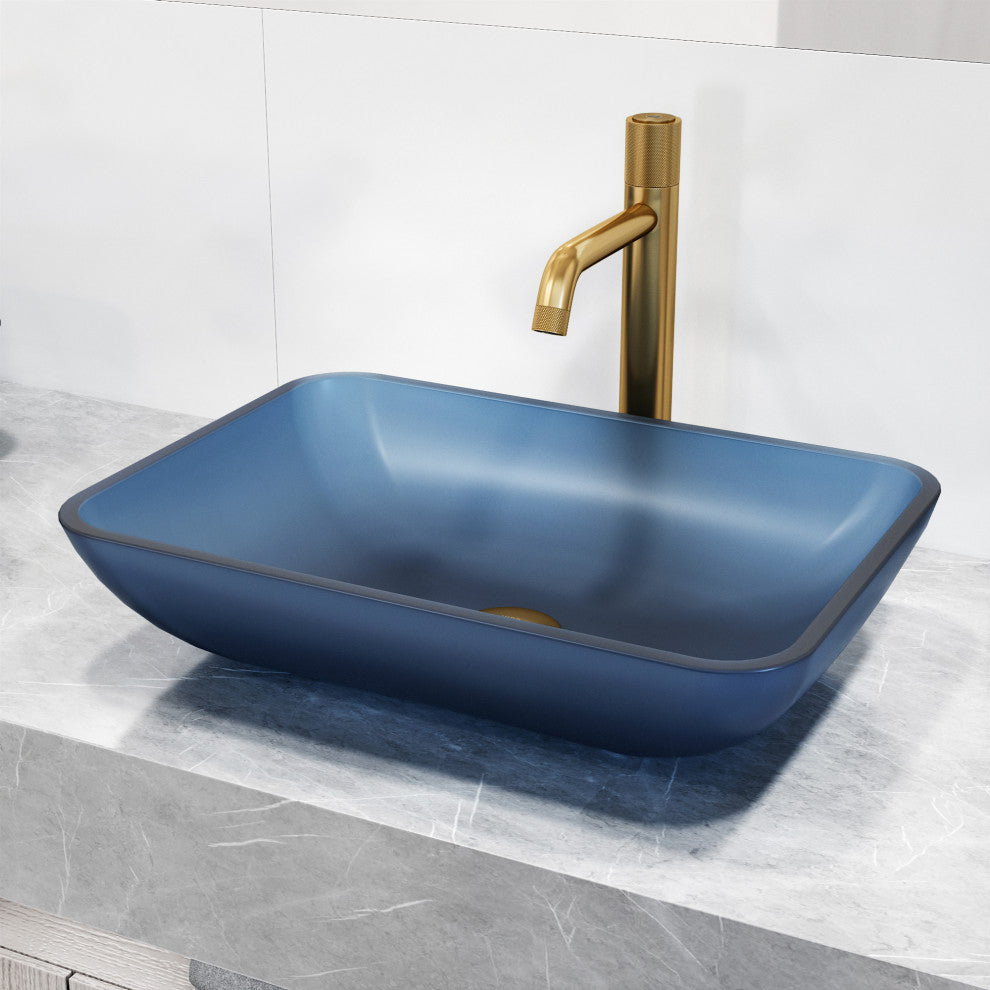 VIGO Sottile 18"L x 13"W x 4"H Glass Rectangular Vessel Bathroom Sink in Blue