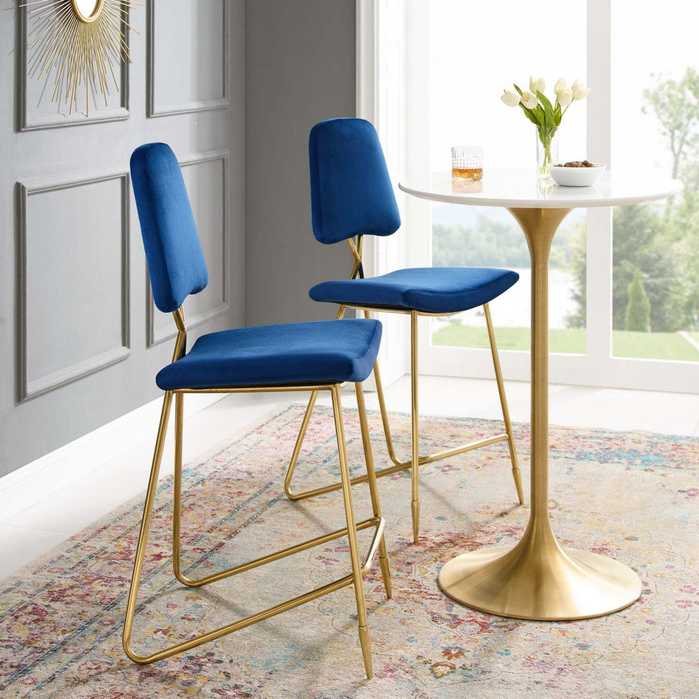Ponder Bar Stool Performance Velvet Set of 2, Navy