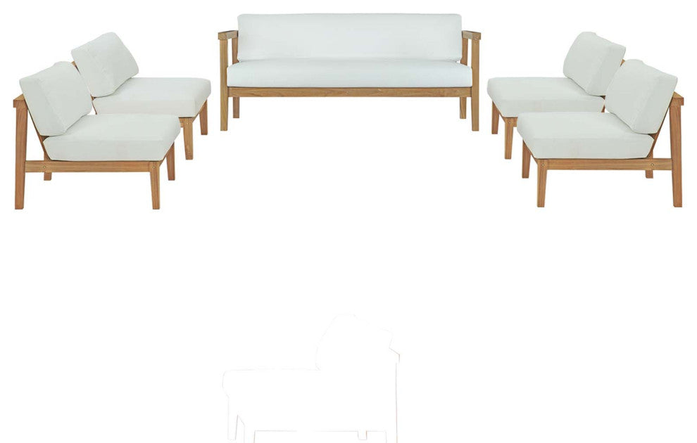 Bayport 5 Piece Outdoor Patio Teak Set, Natural White