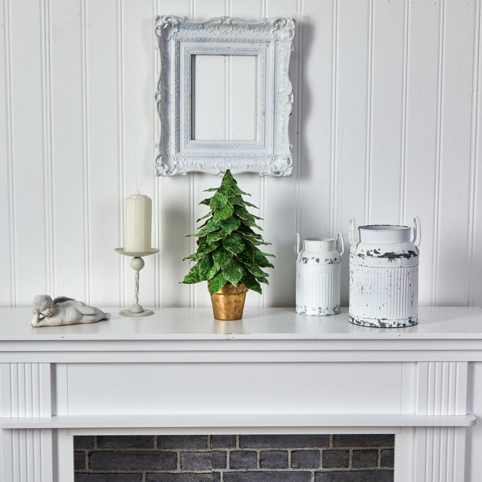 16" Mini Velvet Christmas Artificial Tree, Golden Planter