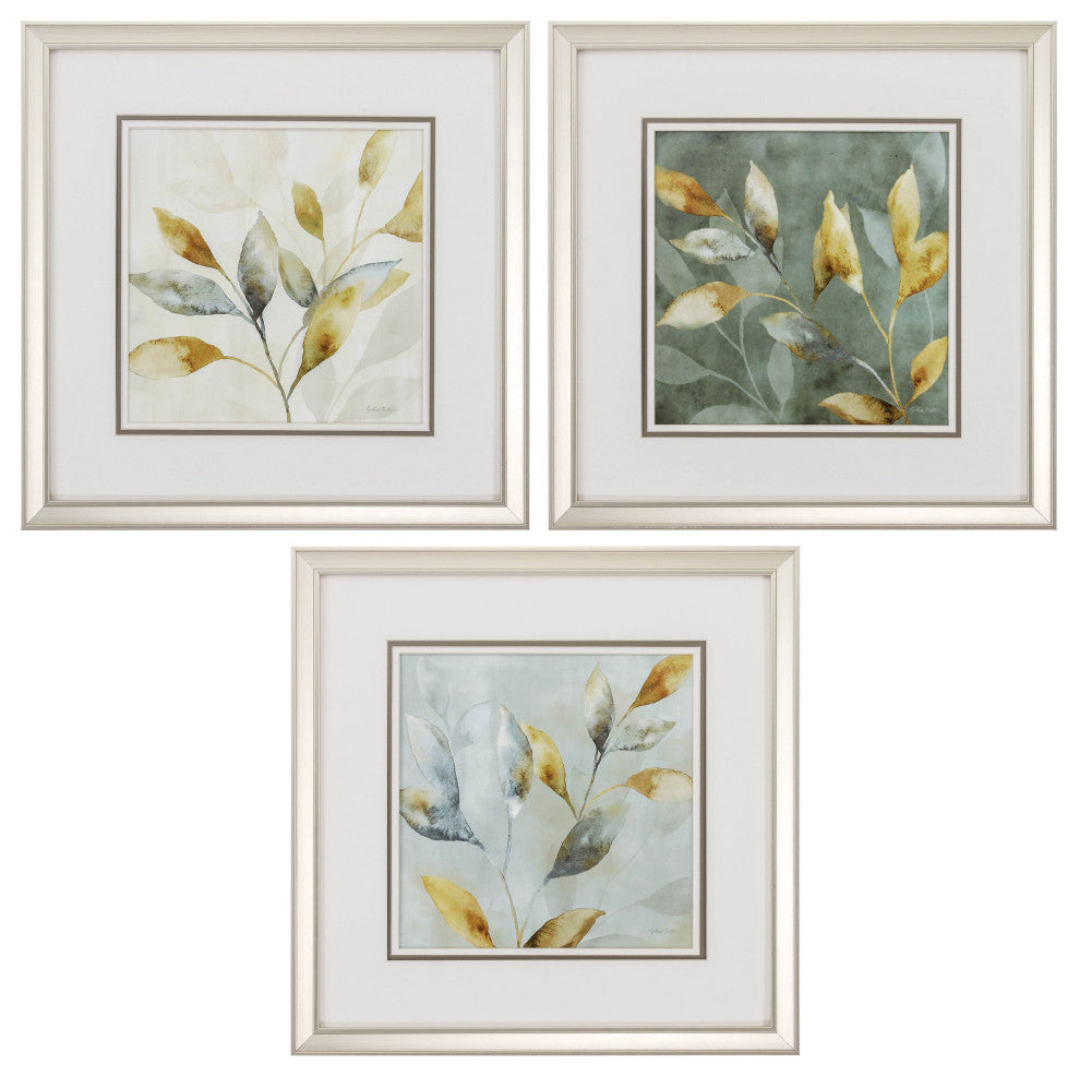 20" X 20" Champagne Gold Color Frame  Majestic Leaves (Set Of 3)