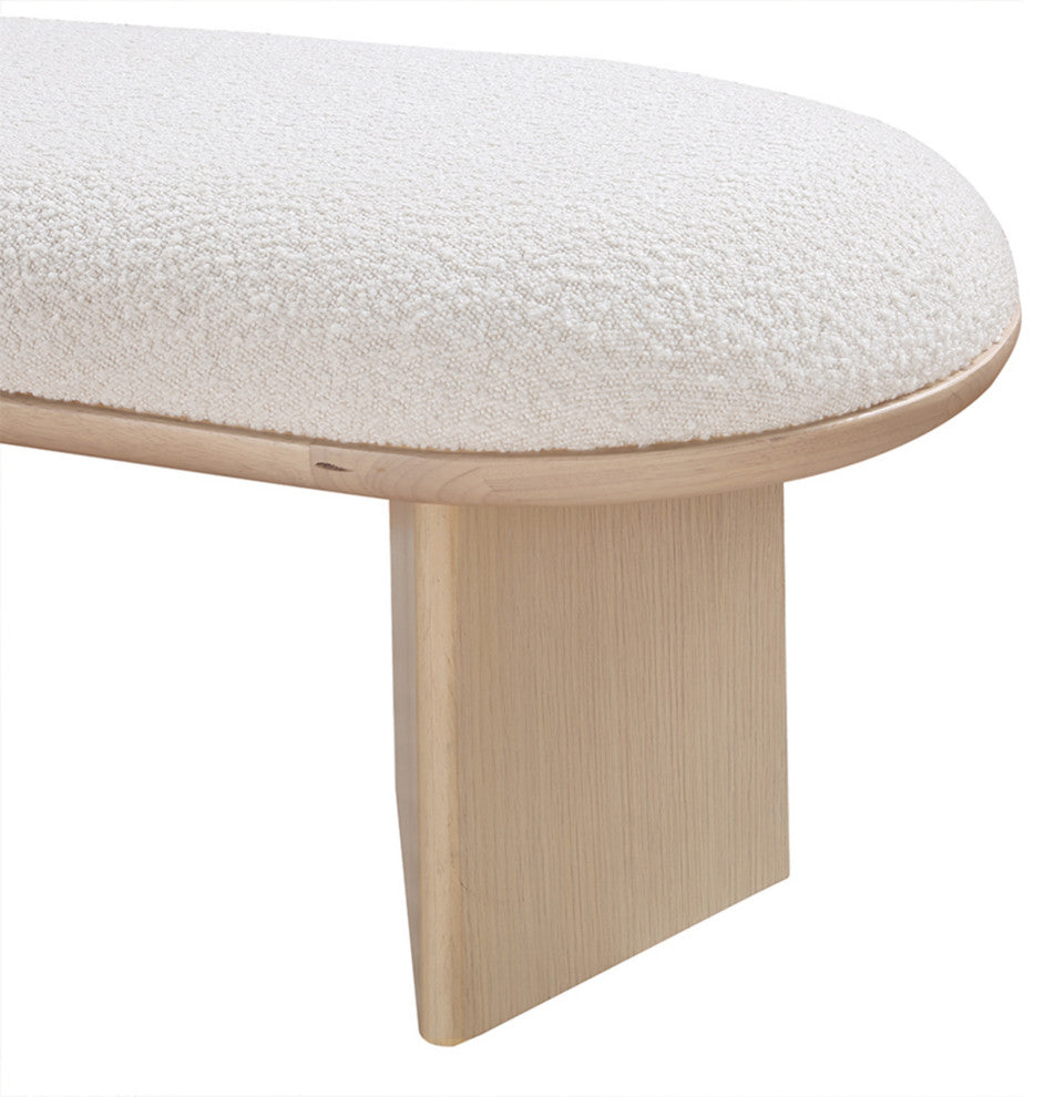 Wilshire Boucle Fabric Upholstered Bench, Cream, Natural Oak Finish