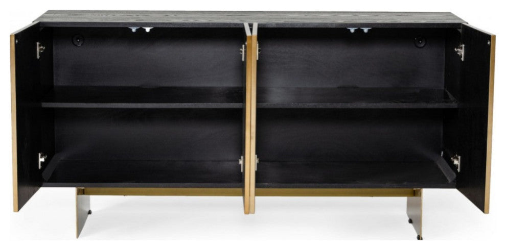 Modrest Perret Glam Black Ash and Brushed Brass Modern Buffet