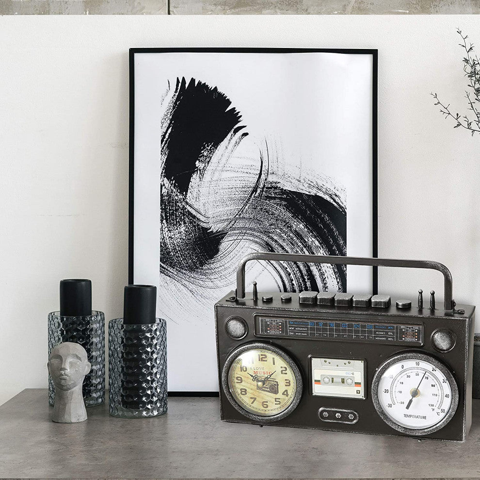Boom-Box Clock With Thermometer, 13.75 Inches