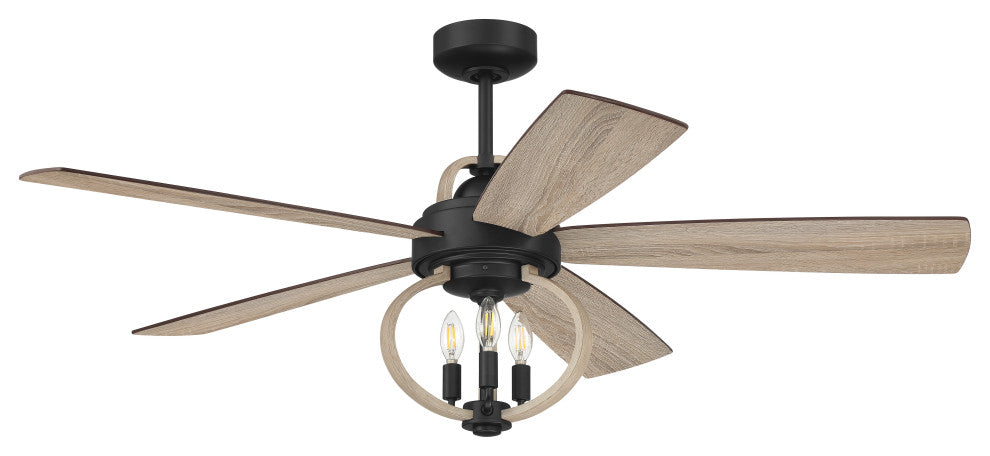 52" Reese, Flat Black With Driftwood Blades