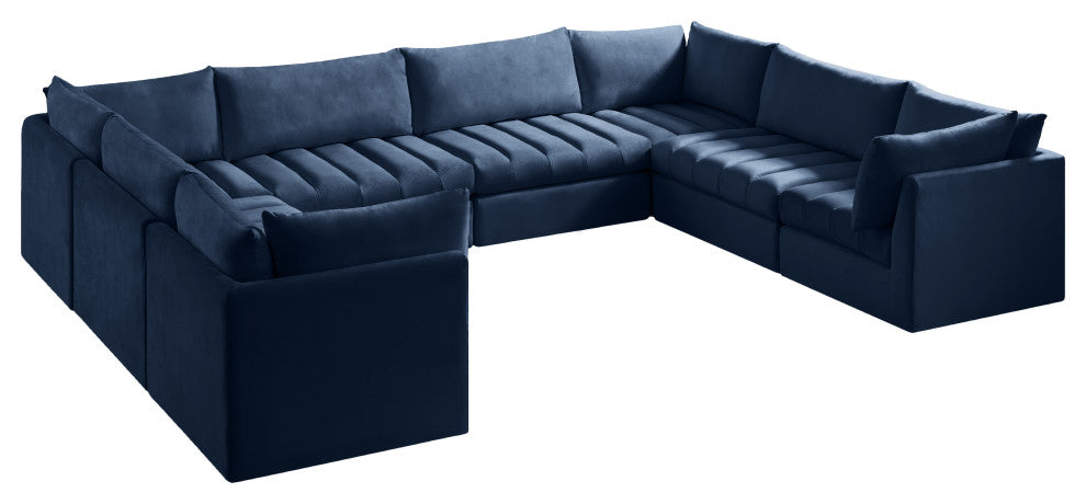 Jacob Velvet Upholstered 8-Piece U-Shaped Modular Sectional, Navy