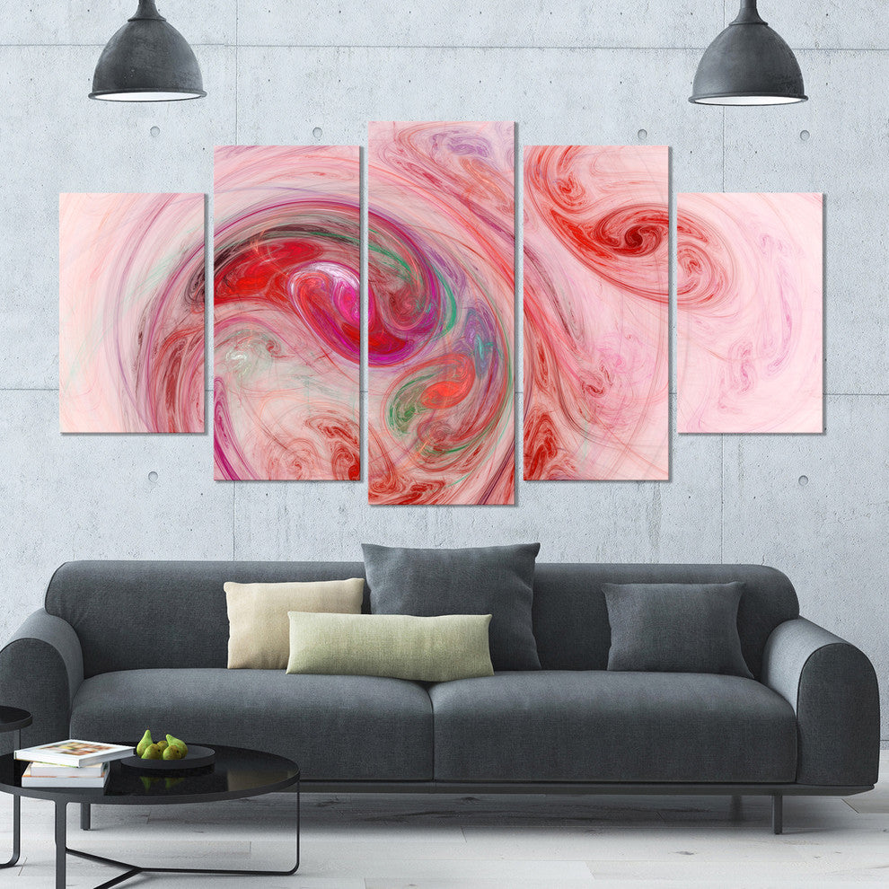 Red Fractal Abstract Illustration, Abstract Canvas Wall Art, 60"x32", 5 Panels