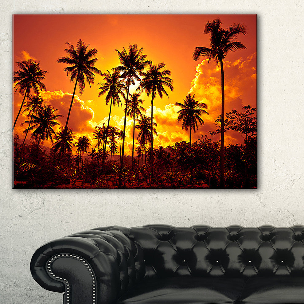 "Coconut Palms Against Yellow Sky" Landscape Photo Wall Art, 1 Panel, 60"x28"