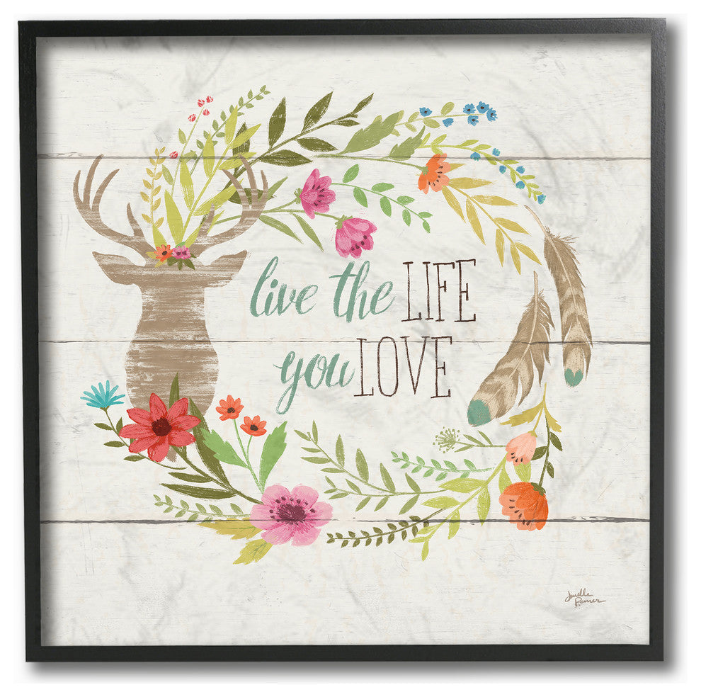 Rustic Blooms Live the Life You Love, 12"x12", Framed Giclee Texturized Art