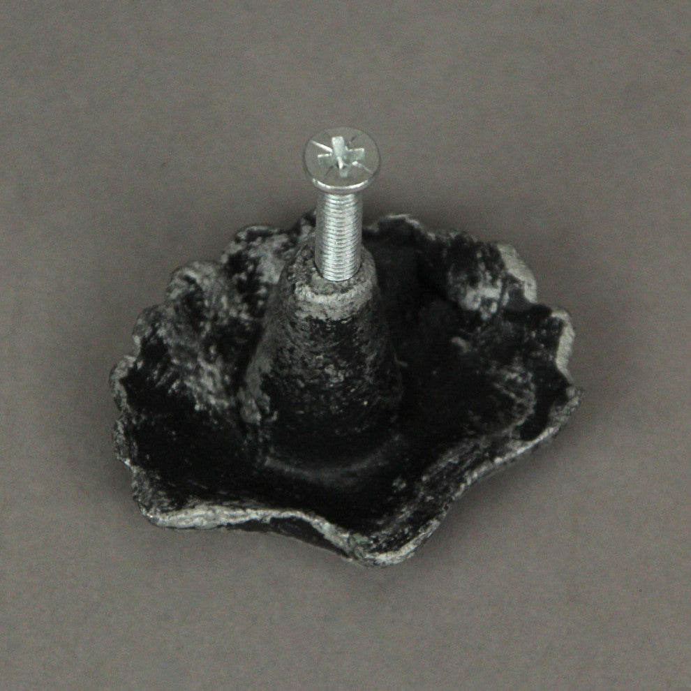 Set of 6 Silver Cast Iron Scallop Sea Shell Drawer Pulls Nautical Cabinet Knobs