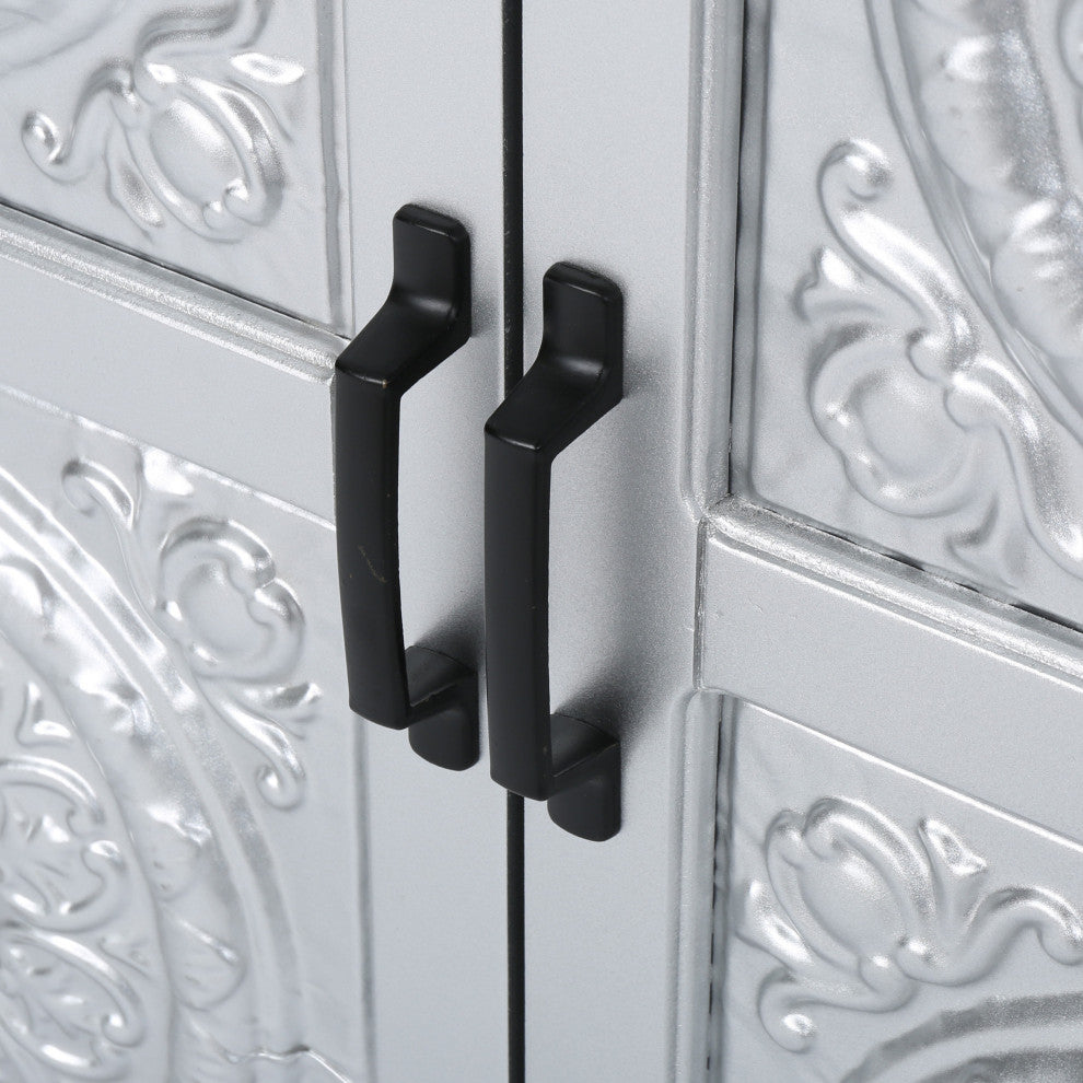 GDF Studio Aliana Shabby Painted Accent Cabinet, Silver/Charcoal Gray