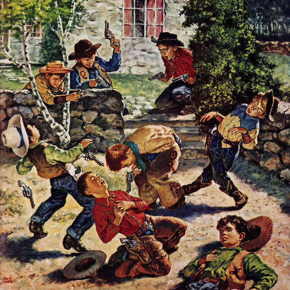 "Playing Cowboy" Painting Print on Canvas by Amos Sewell