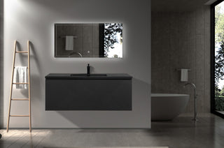 Matte Black Wall Mount Bath Vanity, Integrated Sink, Black Sink, 48"