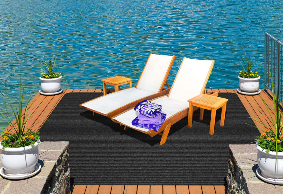 Indoor/Outdoor Double-Ribbed Area Rug With Skid-Resistant Back Black 2' x 3'