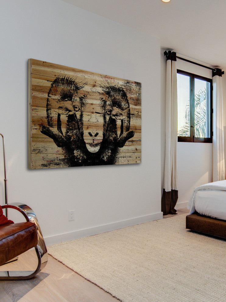 "Staring Ram Eyes" Painting Print on Natural Pine Wood, 36"x24"