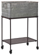 Benzara BM193778 Metal Beverage Tub with Stand & Open Grid Shelf, Gray/Black