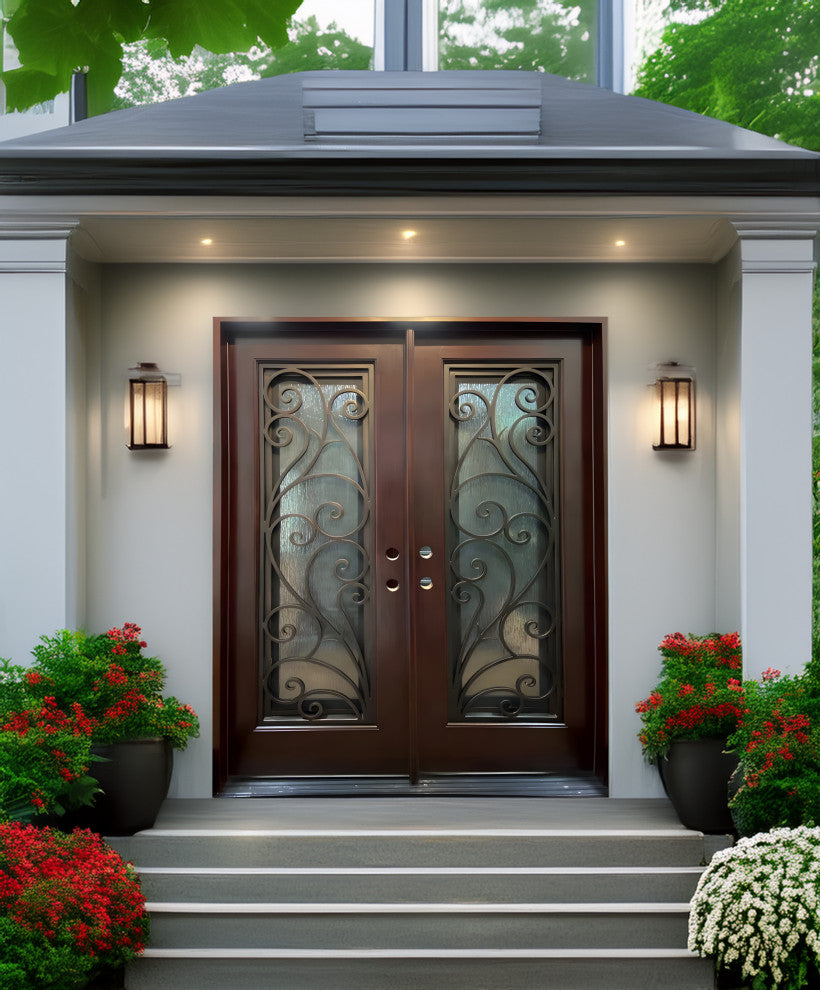 Exterior Front Entry Composite Double Door FRC08, 72"x80", Right Opening Inward