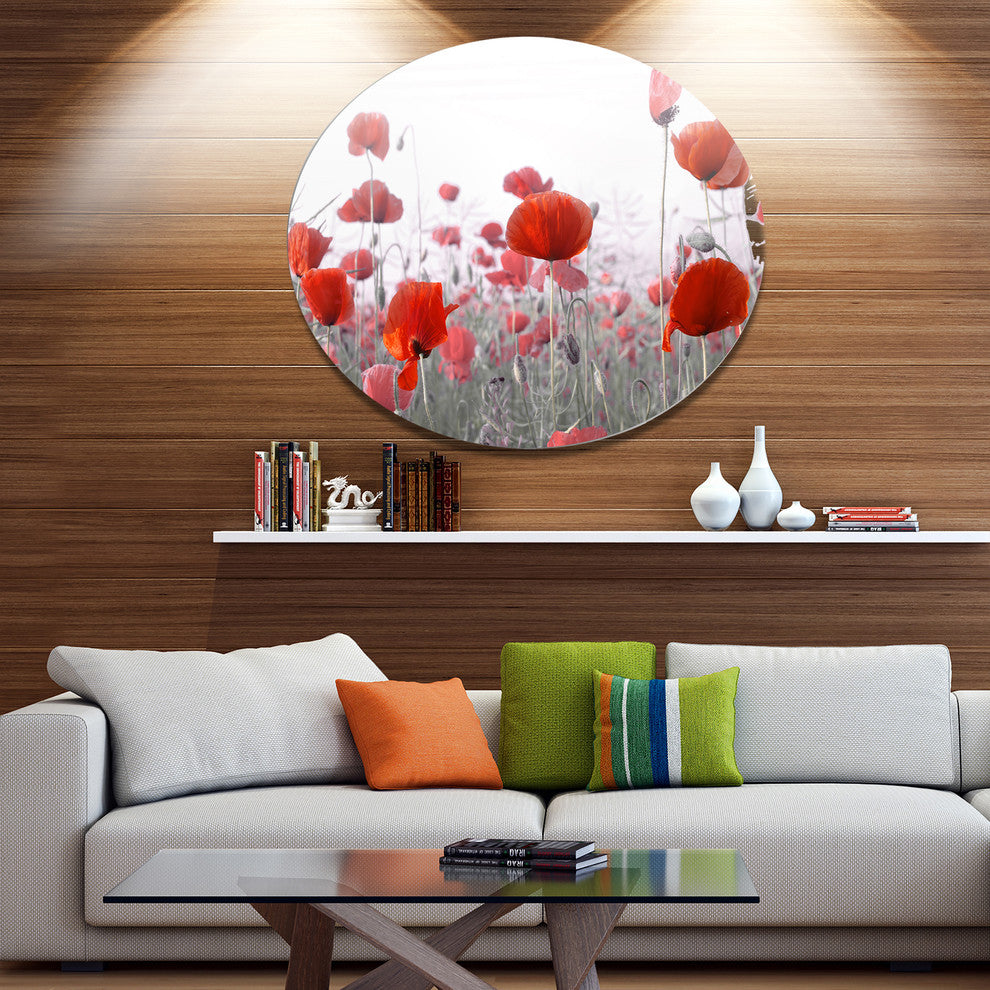 Amazing Red Poppy Flower Garden, Flower Large Disc Metal Wall Art, 36"