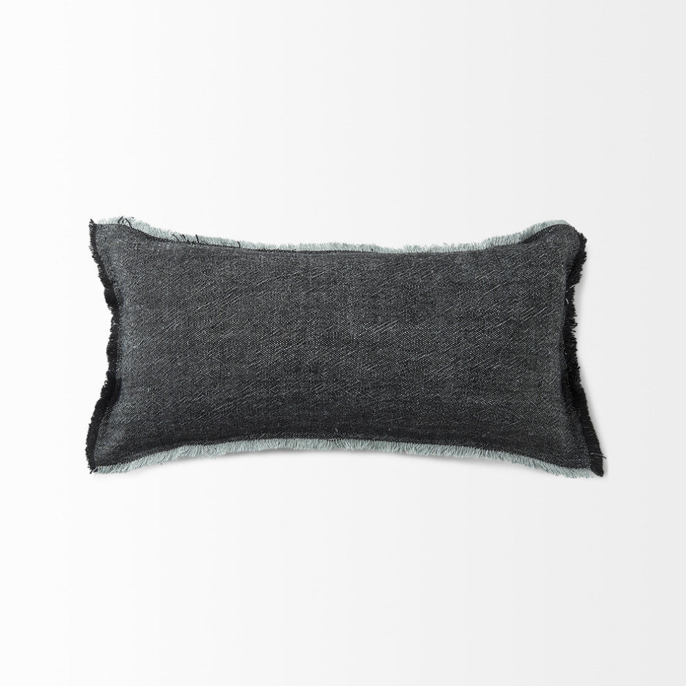 Dark Gray Fringed Lumbar Throw Pillow Cover