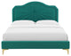 Platform Bed Frame, Twin Size, Velvet, Teal Blue, Modern Contemporary, Bedroom
