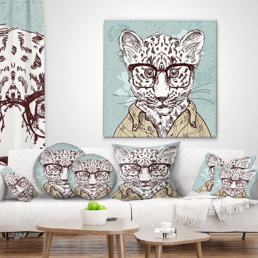 Hipster Leopard With Glasses Animal Throw Pillow, 18"x18"