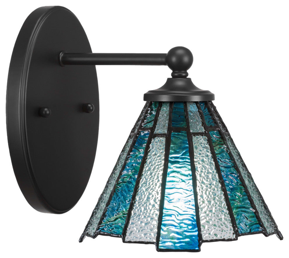 Capri 1-Light Wall Sconce, Matte Black/Sea Ice Art