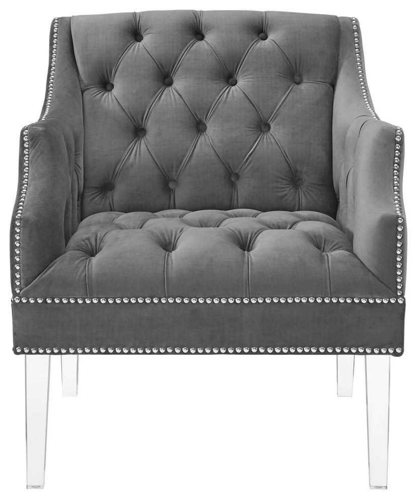 Armchair Accent Chair, Set of 2, Velvet, Gray, Modern, Lounge Hospitality