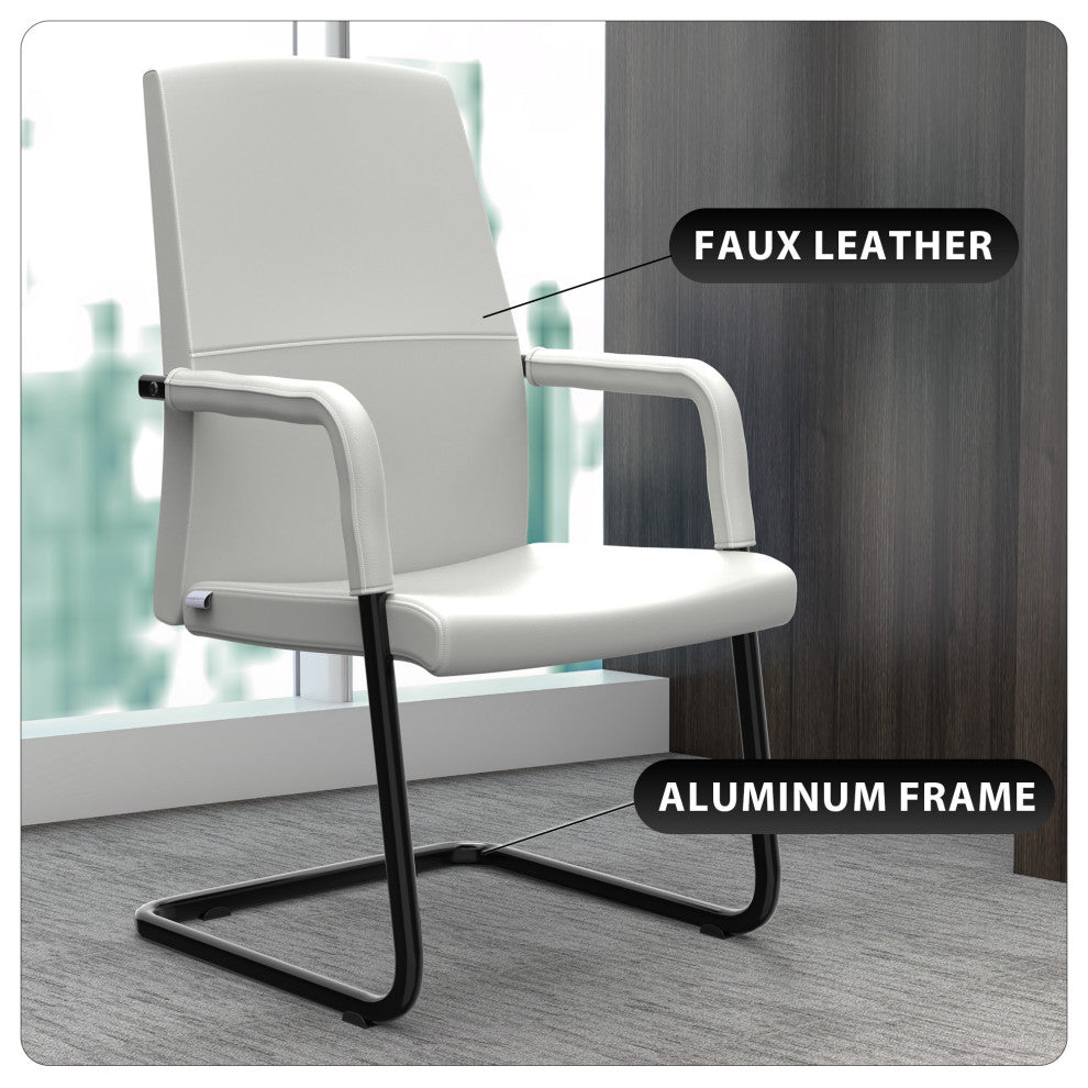 LeisureMod Evander Faux Leather Office Chair With Aluminum Frame, White