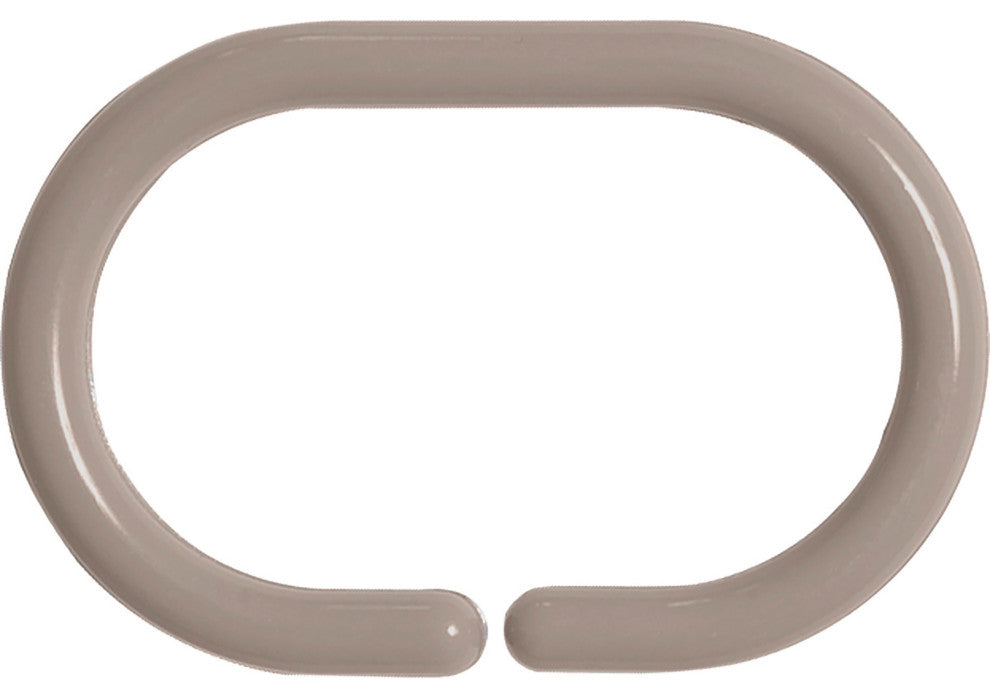 Shower Curtain Rings Plastic Hooks Solid or Clear Colors Set of 12, Solid Taupe