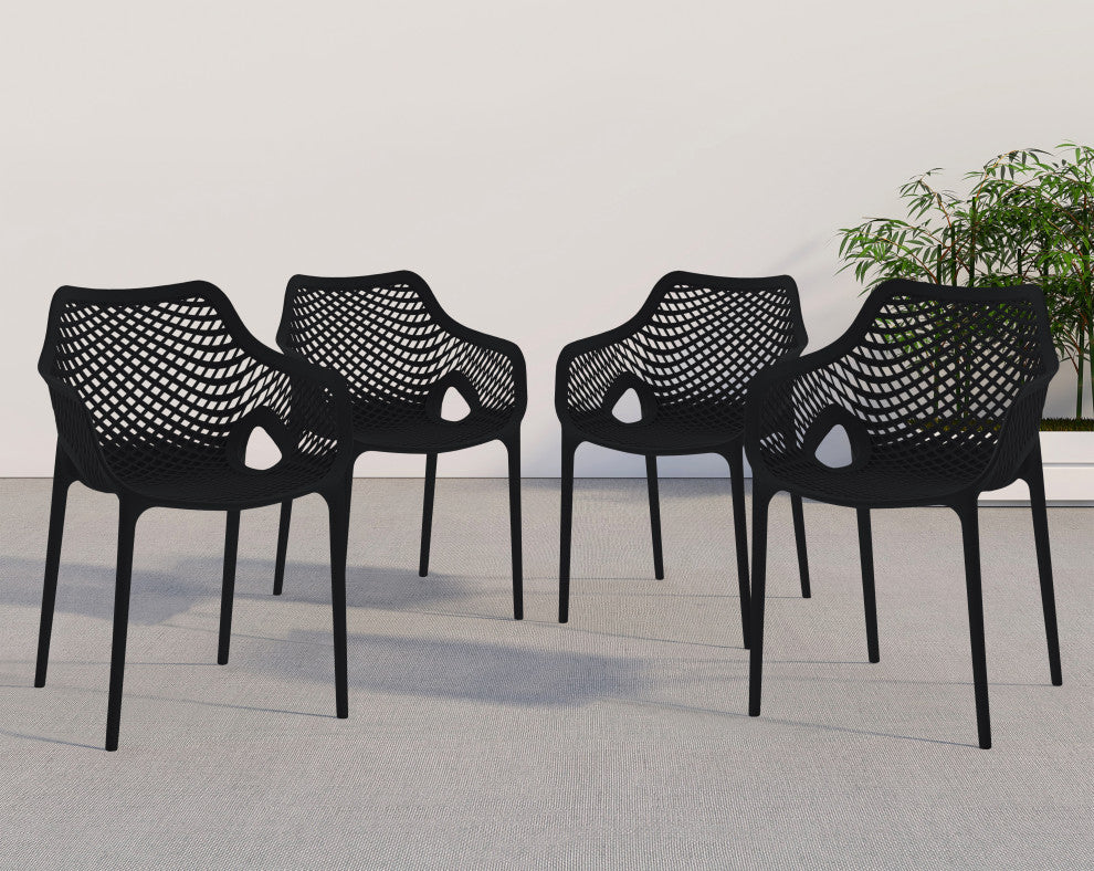 Mykonos Outdoor Patio Dining Chair (Set of 4), Black, With Arms