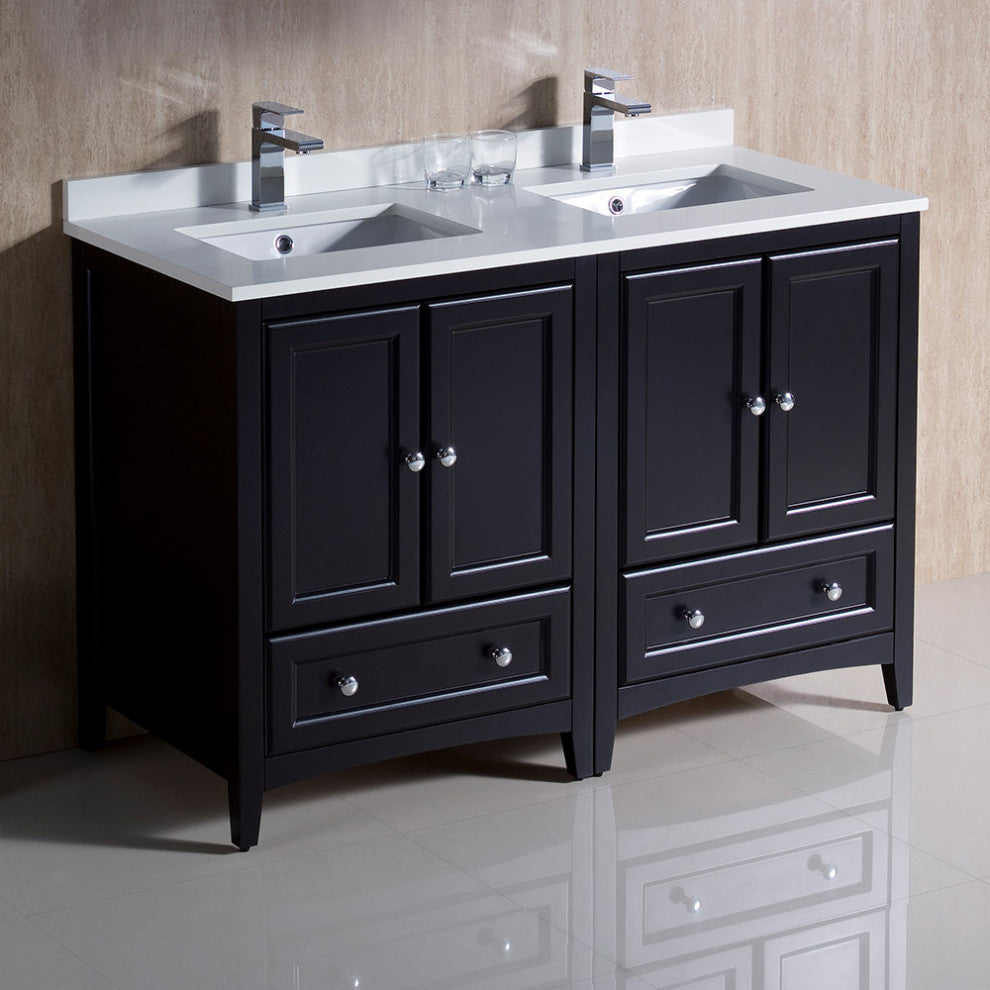 48" Oxford Double Sink Bathroom Cabinet, Base: Espresso, With Top and Sink