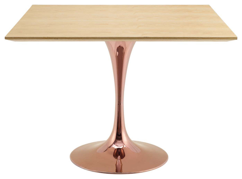 Dining Table, Square, Wood, Rose Gold Brown Natural, Modern, Bistro Restaurant