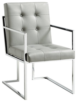 Maklaine Tufted Faux Leather Dining Chair Light - Gray/Chrome (Set of 2)