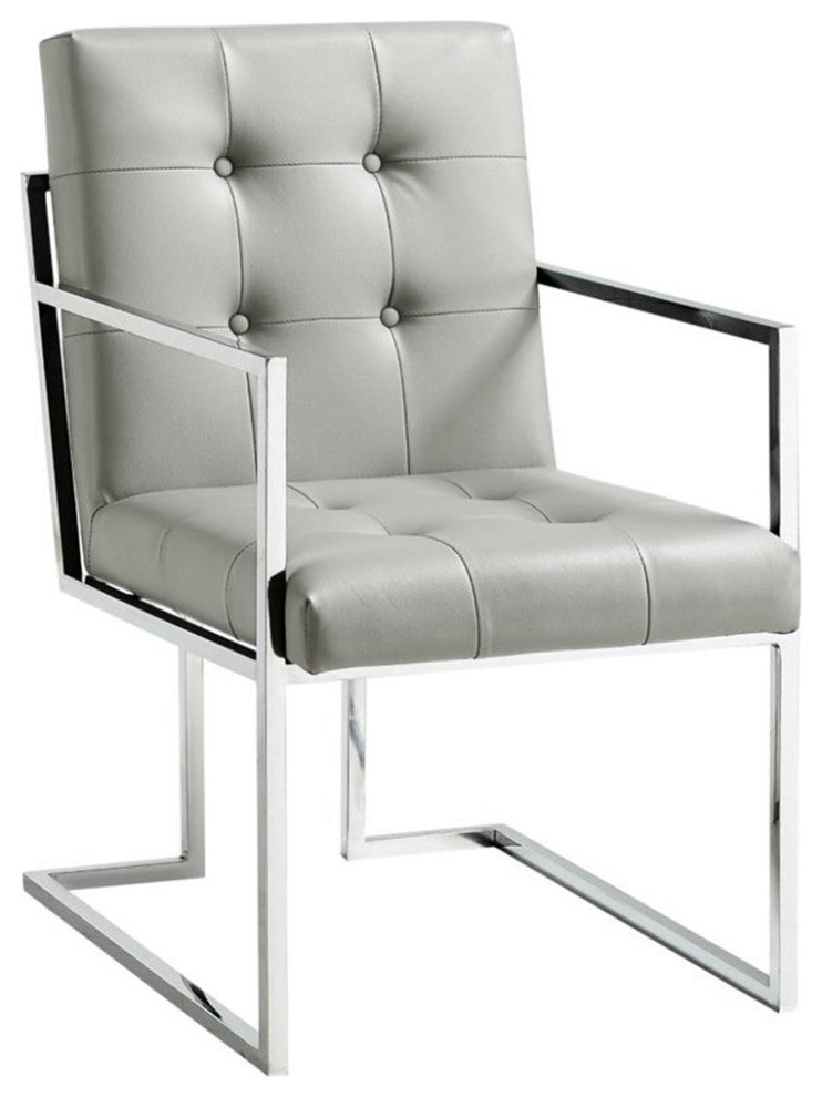 Maklaine Tufted Faux Leather Dining Chair Light - Gray/Chrome (Set of 2)