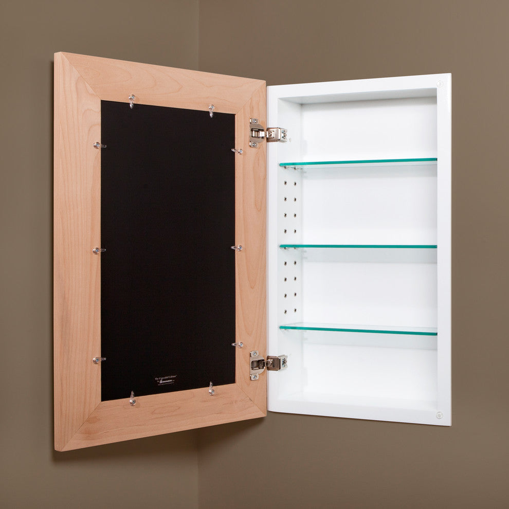 Concealed Picture Frame Medicine Cabinet, Unfinished Raised, 14"x24"