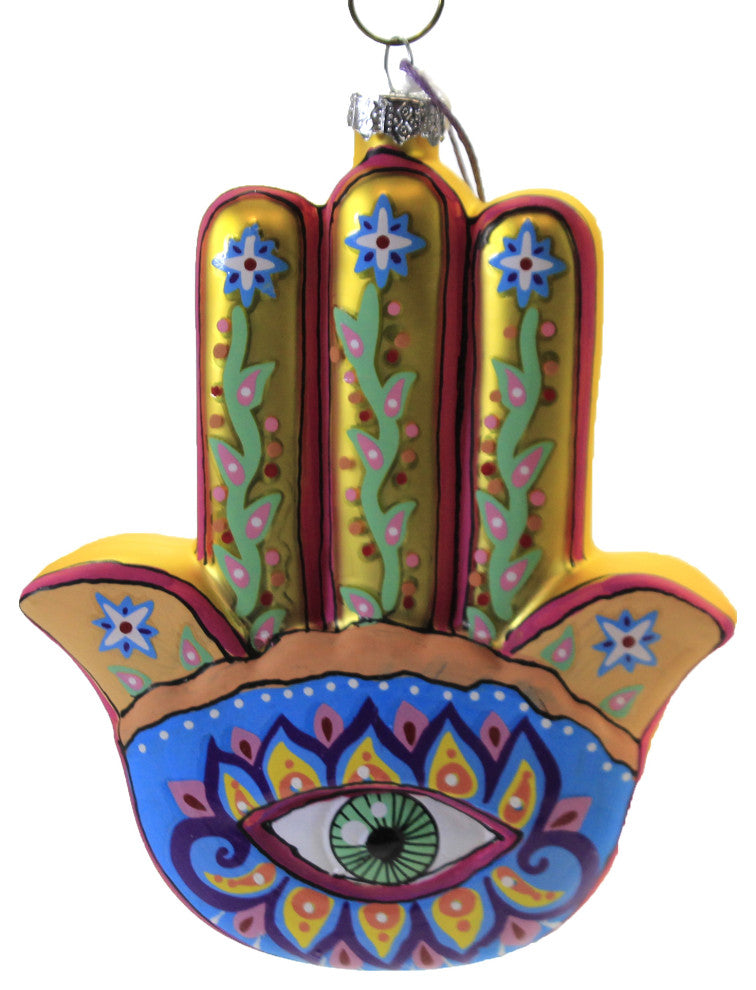 Holiday Ornament Hamsa Hand Glass Ayin Hara Evil Eye Faith Belief Go4113 Gold