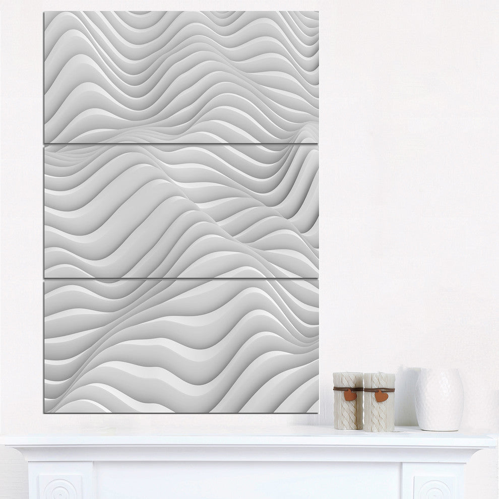 "Fractal Rippled White 3-D Waves" Metal Wall Art, 3 Panels, 28"x36"