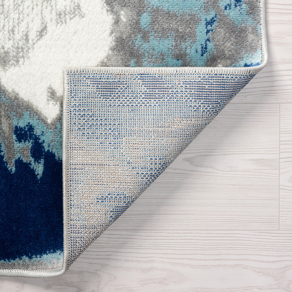 Colton Contemporary Abstract Blue/Cream Rectangle Area Rug, 7'11''x10'3''
