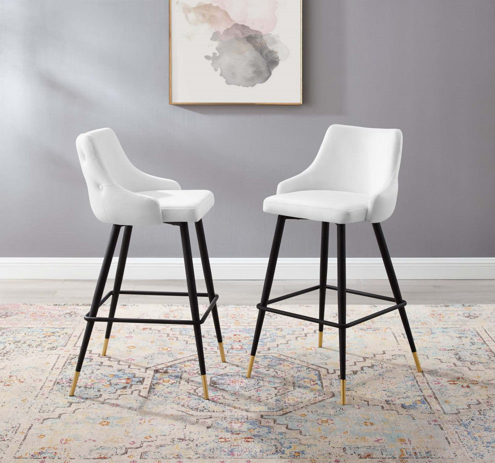 Bar Stool Chair Barstool, Set of 2, Velvet, White, Modern, Bar Pub Restaurant