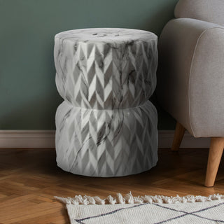 Chevron Drum 17.5" White Marble Finish Ceramic Garden Stool