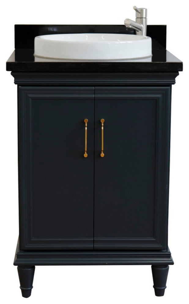 25" Single Vanity, Dark Gray Finish With Black Galaxy And Round Sink