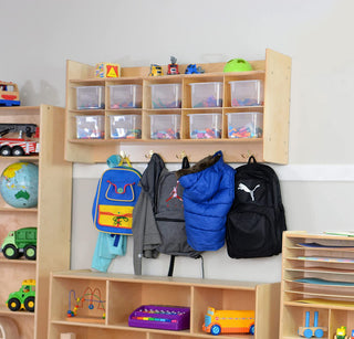 10 Section Wood Cubbies Storage, White Bins, Wall Hanging Organizers